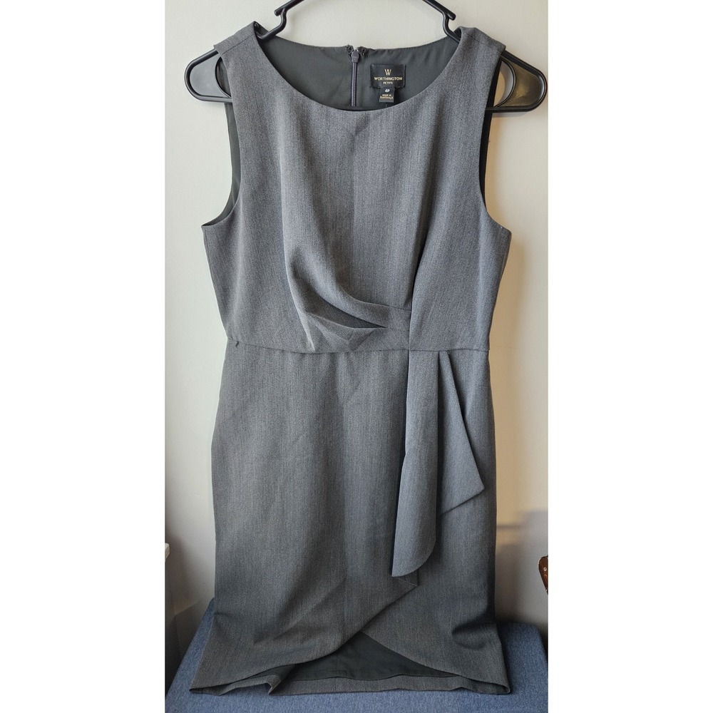 Worthington 4P Petite‎ Gray Sheath Dress Sleeveless Career Work Lined NWT